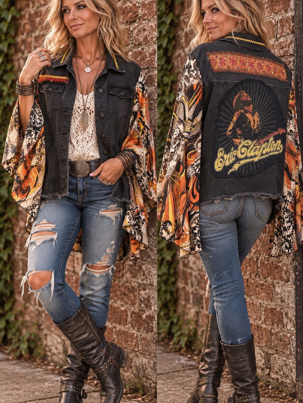 Eric Clapton Graphic Black Denim Jacket - Upcycled